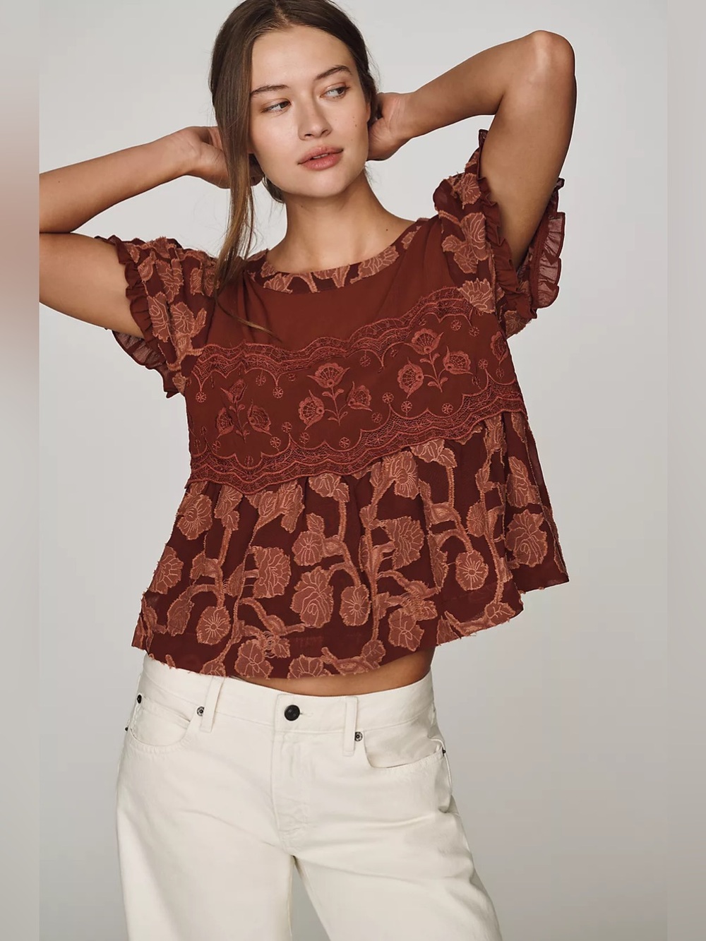Anthropologie Babydoll Top - Brown